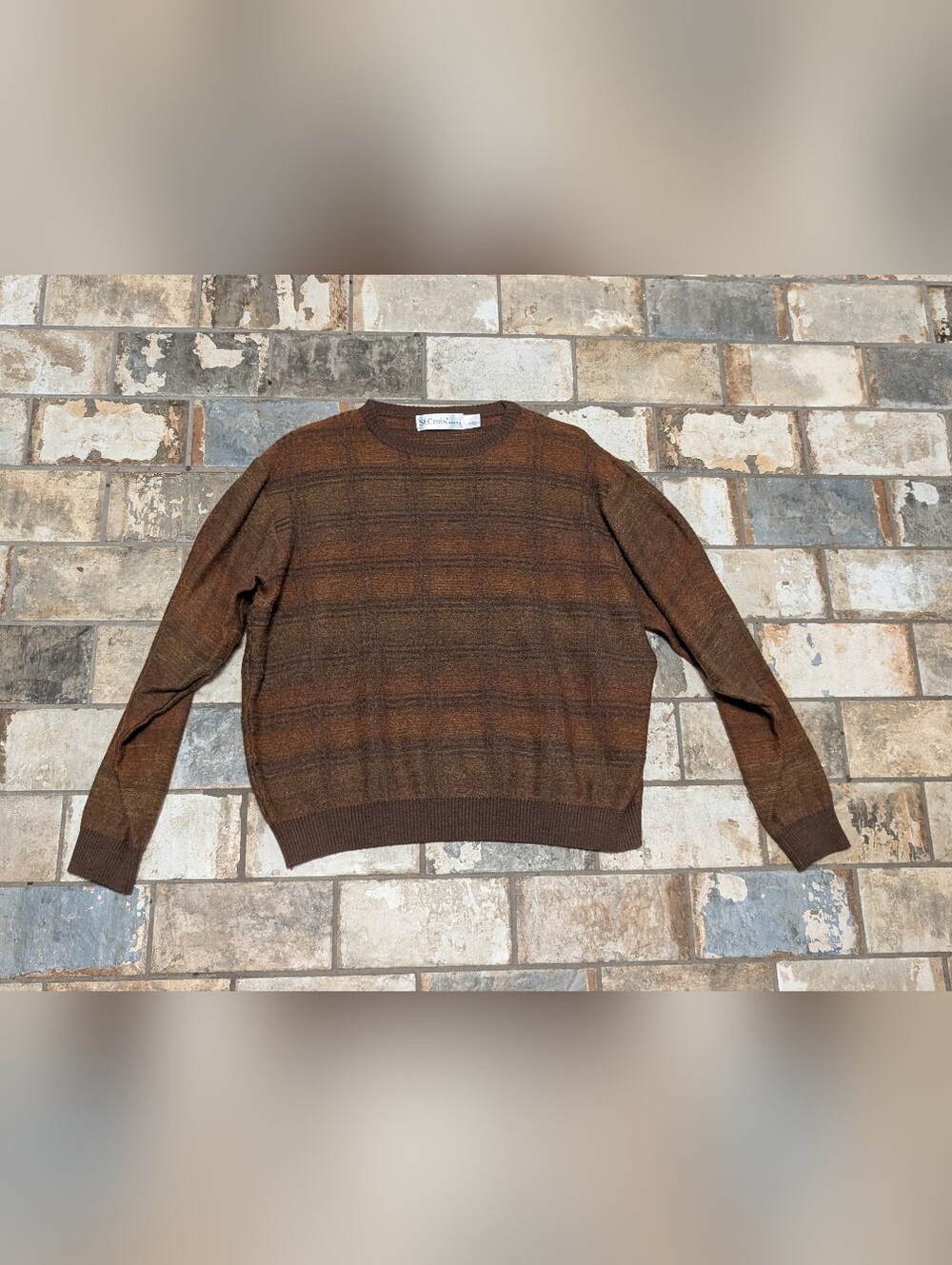 Vintage St. Croix Knits Brown Textured Crewneck Pullover Sweater - Women's Large